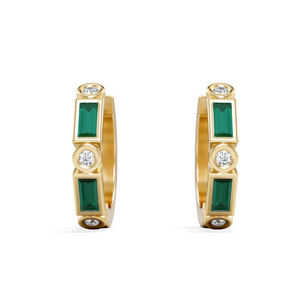 Forme 0.52ct Baguette Cut Lab Emerald  Huggie Earrings in 18K Gold Vermeil