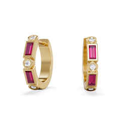 Forme 0.52ct Baguette Cut Lab Ruby Huggie Earrings in 18K Gold Vermeil