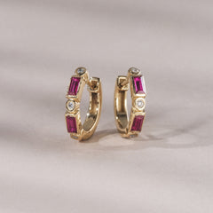 Forme 0.52ct Baguette Cut Lab Ruby Huggie Earrings in 18K Gold Vermeil