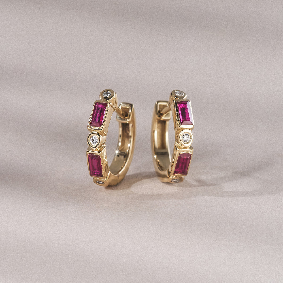 Forme 0.52ct Baguette Cut Lab Ruby Huggie Earrings in 18K Gold Vermeil