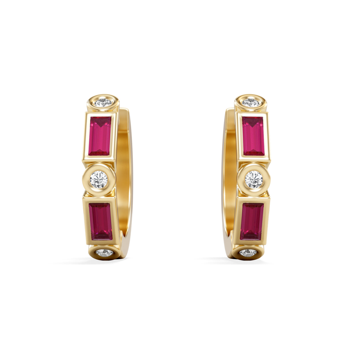 Forme 0.52ct Baguette Cut Lab Ruby Huggie Earrings in 18K Gold Vermeil