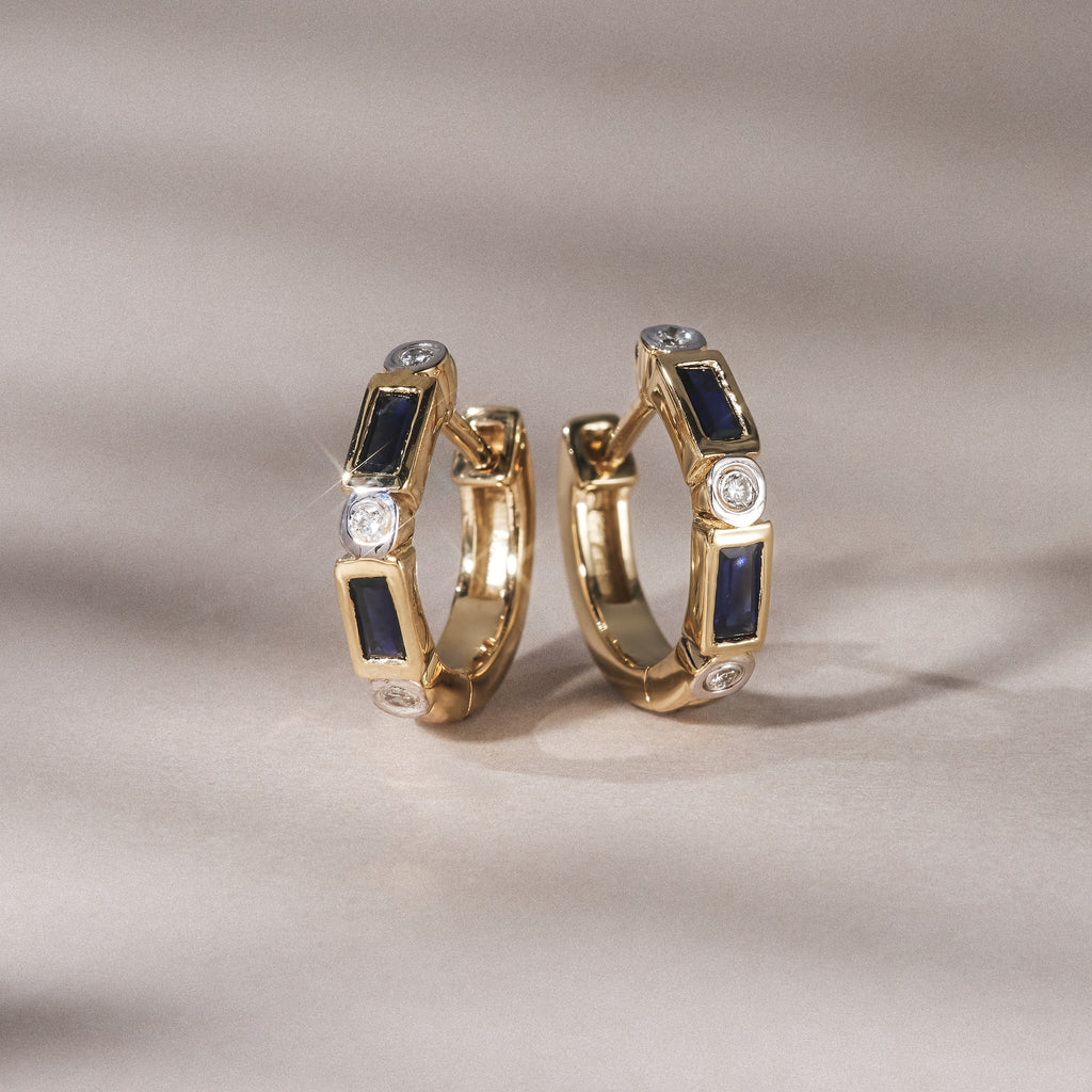 Forme 0.52ct Baguette Cut Lab Sapphire Huggie Earrings in 18K Gold Vermeil