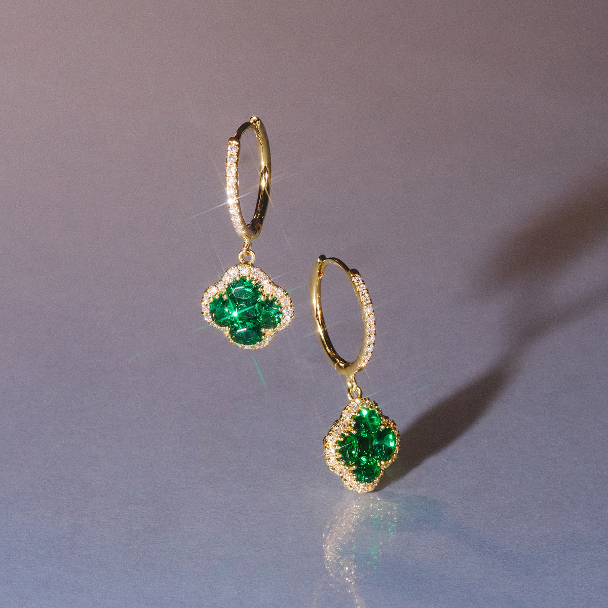 Alegria 2.05ct Emerald and Lab Diamond Earrings in 9K Yellow Gold