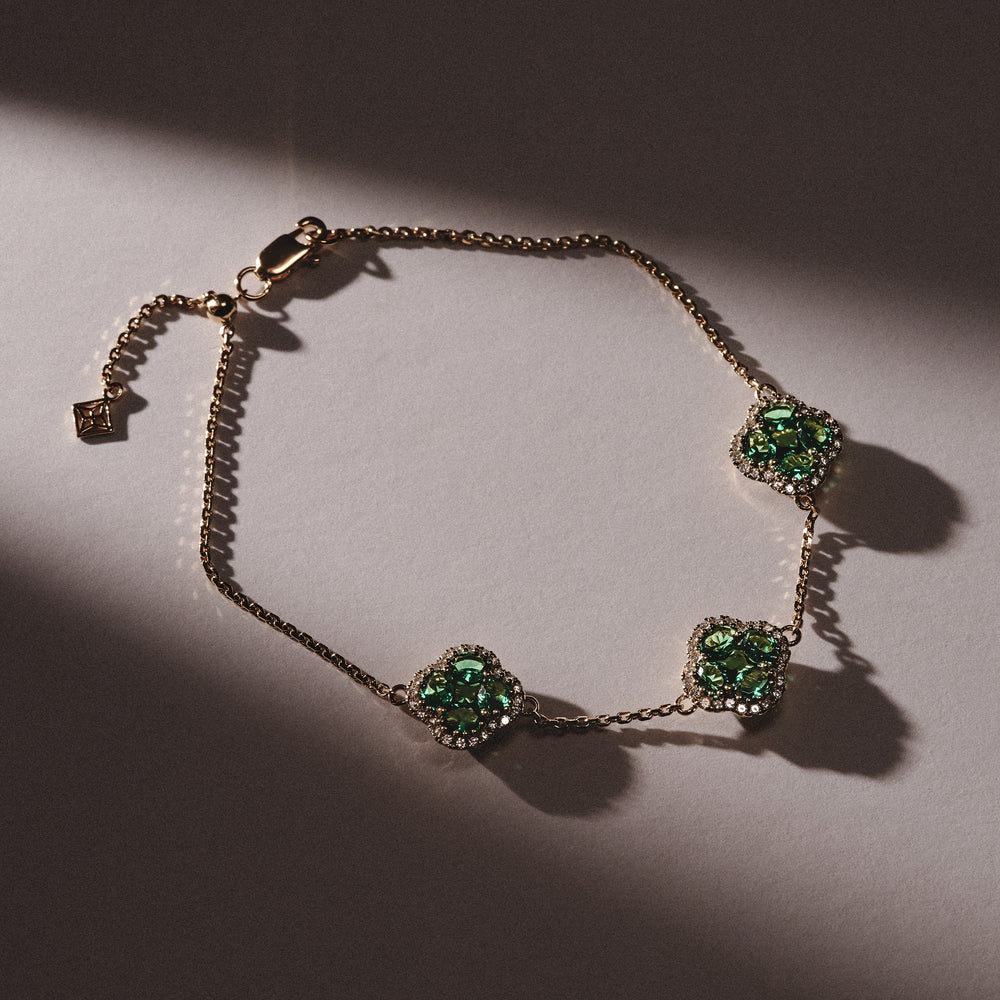 Alegria 3 Clover Lab Emerald Bracelet 2.25ct in 18k Gold Vermeil