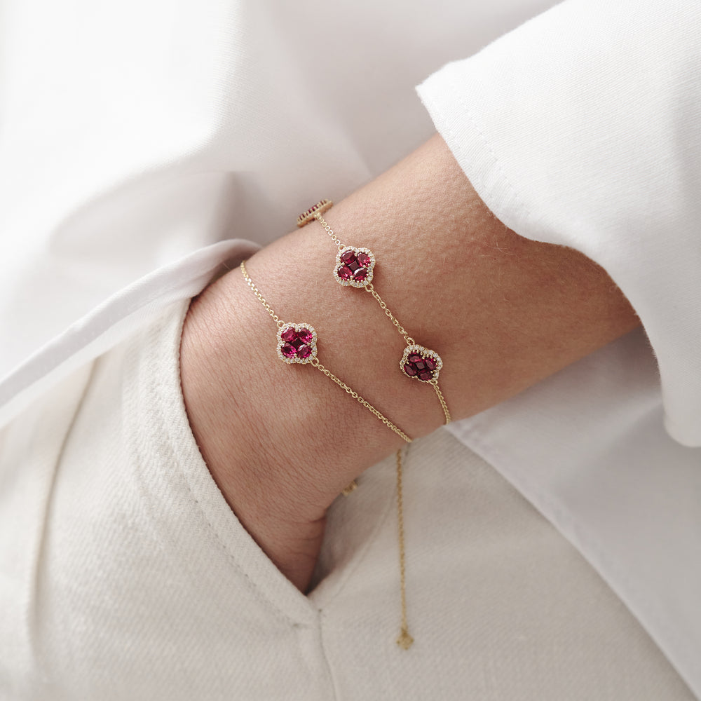 Alegria 3 Clover Lab Ruby Bracelet 2.70ct in 18k Gold Vermeil