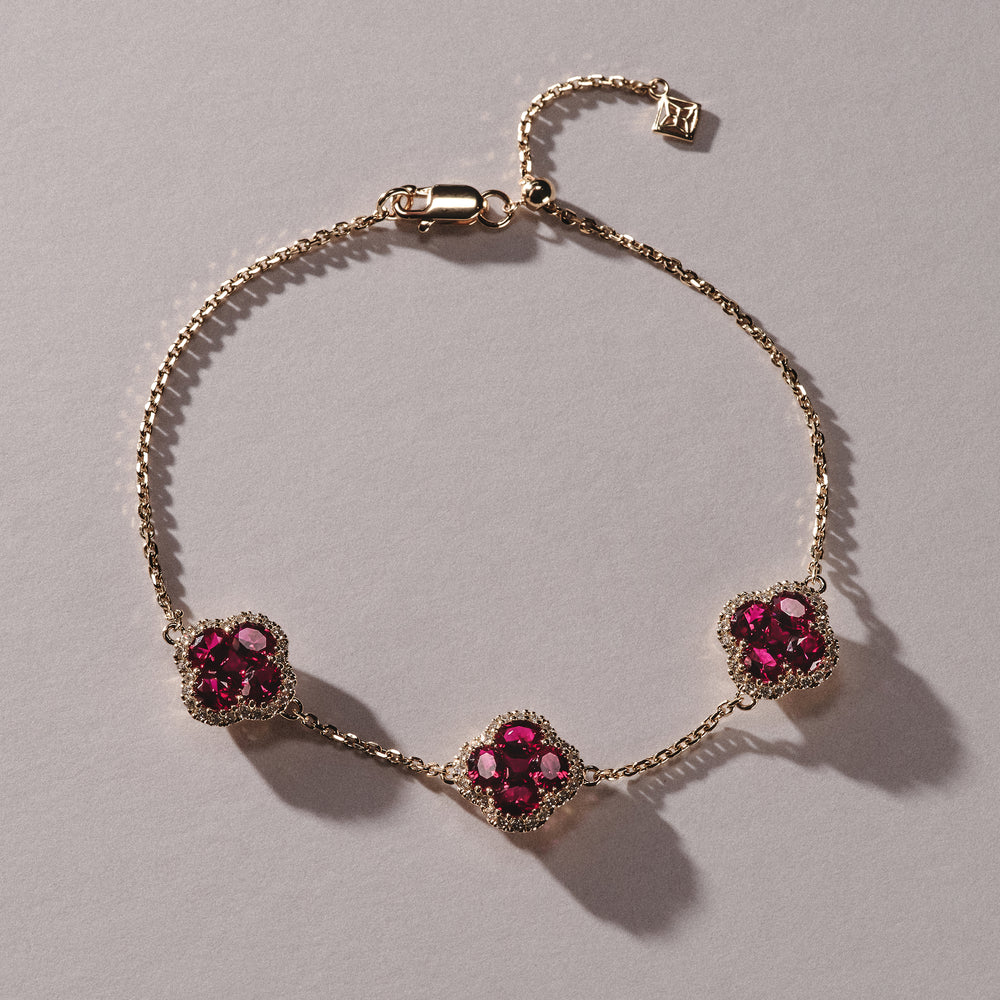 Alegria 3 Clover Lab Ruby Bracelet 2.70ct in 18k Gold Vermeil