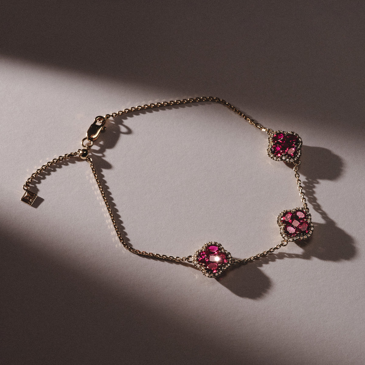 Alegria 3 Clover Lab Ruby Bracelet 2.70ct in 18k Gold Vermeil