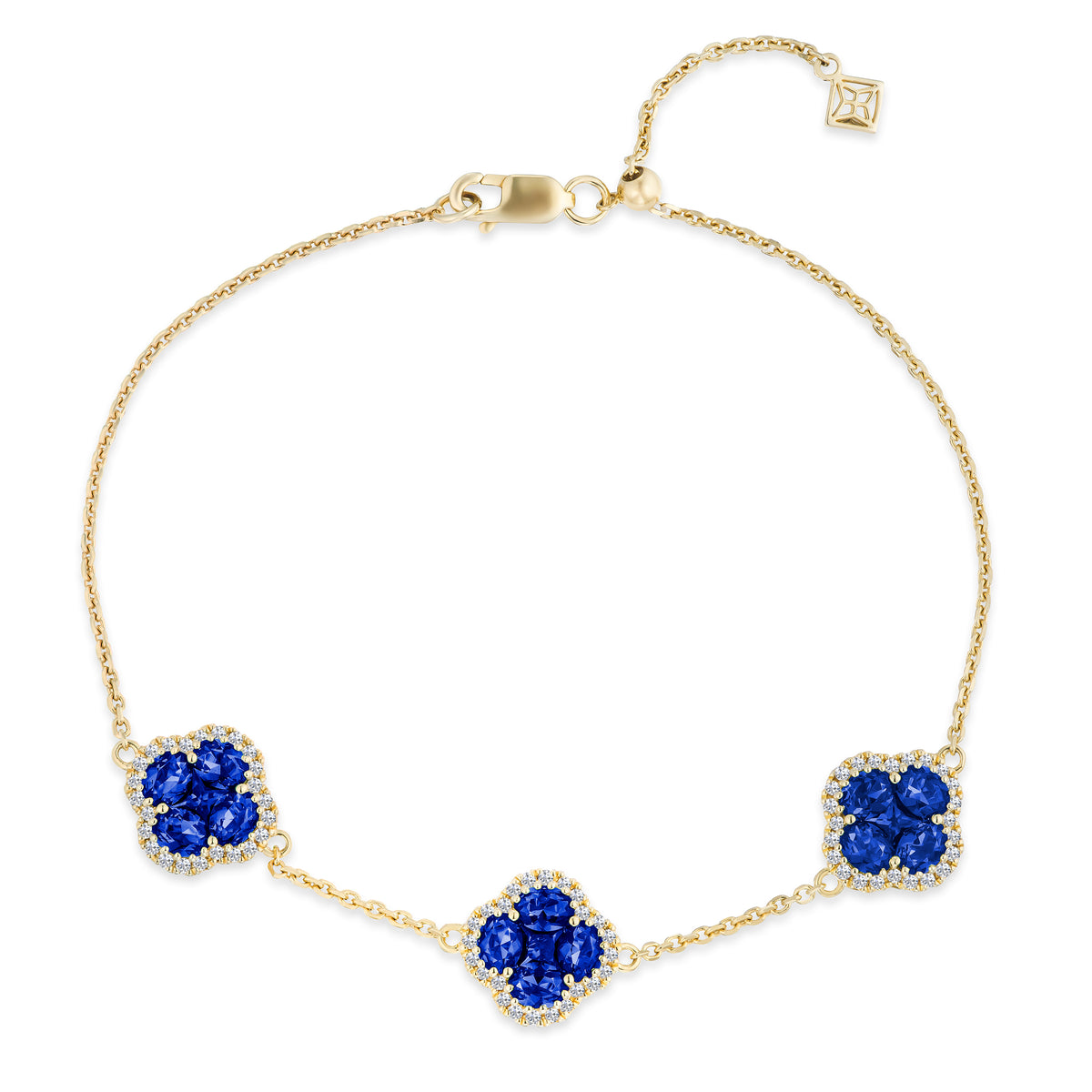 Alegria 3 Clover Lab Sapphire Bracelet 3.00ct in 18k Gold Vermeil