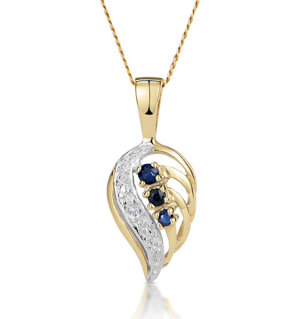 Sapphire 9 x 14 mm And Diamond 9K Yellow Gold Pendant Necklace