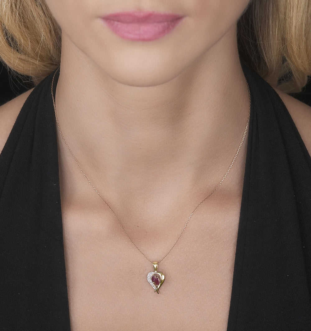 Ruby 5 x 3mm And Diamond 9K Yellow Gold Pendant Necklace
