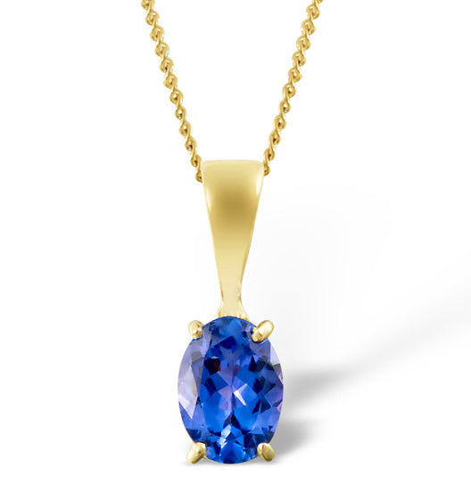 Tanzanite 7 x 5mm 9K Yellow Gold Pendant Necklace