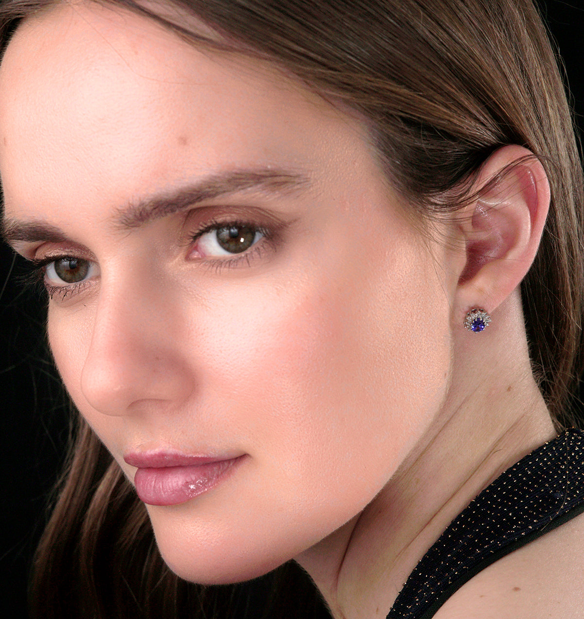 Tanzanite 6 x 4mm And Diamond Cluster 9K White Gold Earrings