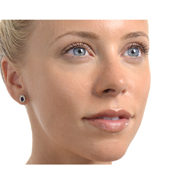 Sapphire 5mm x 3mm And Diamond 9K White Gold Earrings