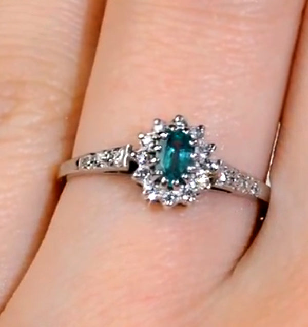 Emerald 5 x 3mm And Diamond 9K White Gold Ring