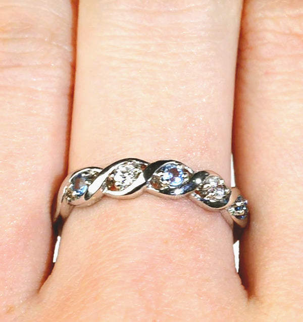 Blue Topaz 0.18CT And Diamond 9K White Gold Ring