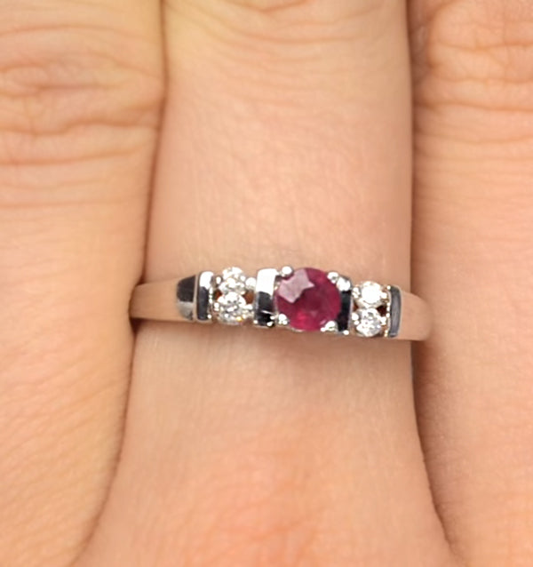 Ruby 3.75mm And Diamond 9K White Gold Ring