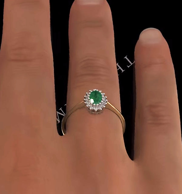 Emerald 6 x 4mm And Diamond 9K Gold Ring A3205