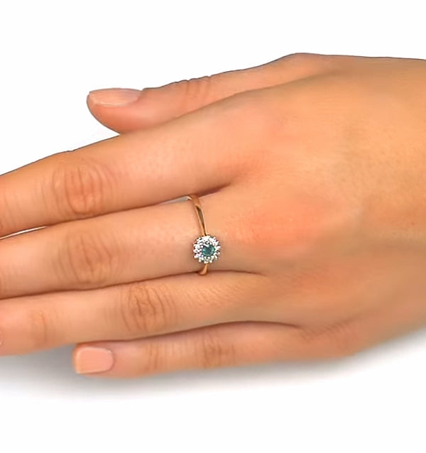 Emerald 3.5mm And Diamond 9K Gold Ring