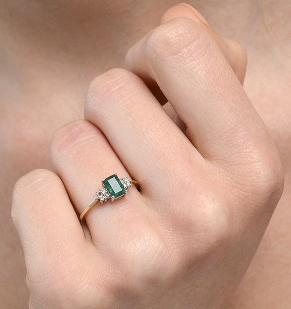 Emerald 0.65ct And Diamond 9K Gold Ring