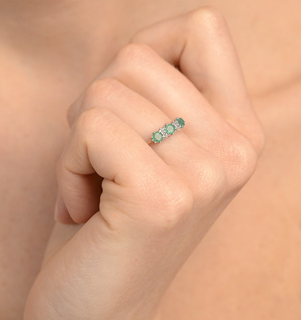Emerald 0.45ct And Diamond 9K Gold Ring