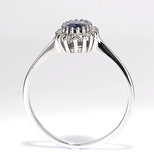 Sapphire 6 x 4mm And Diamond 9K White Gold Ring A3906