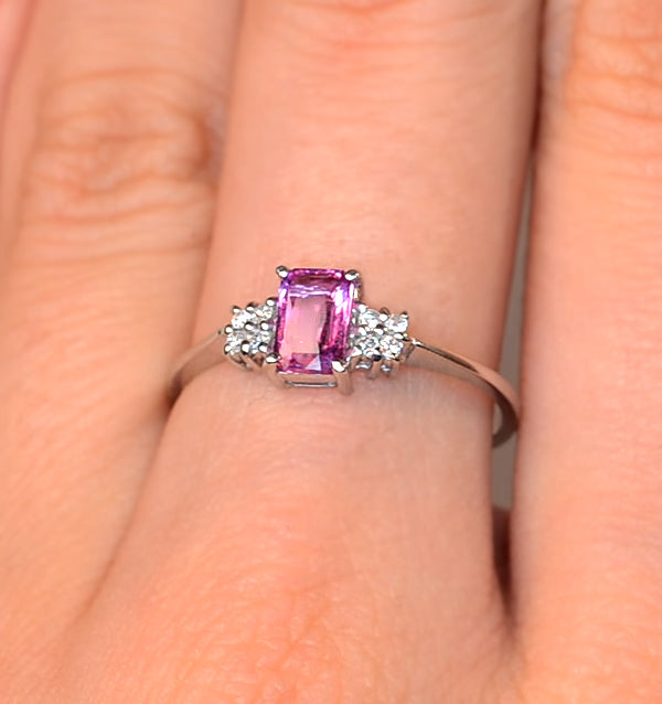 9K White Gold Diamond Pink Sapphire Ring 0.06ct