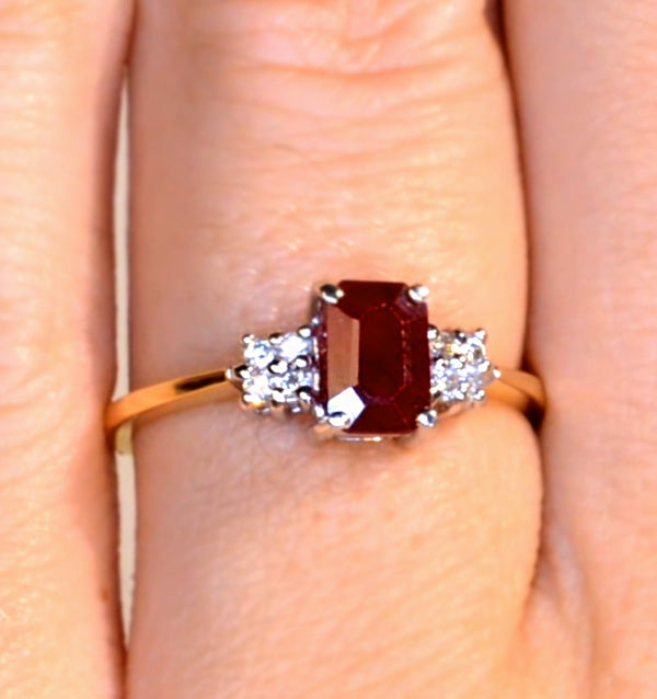 Ruby 6 x 4mm And Diamond 9K Gold Ring A4334