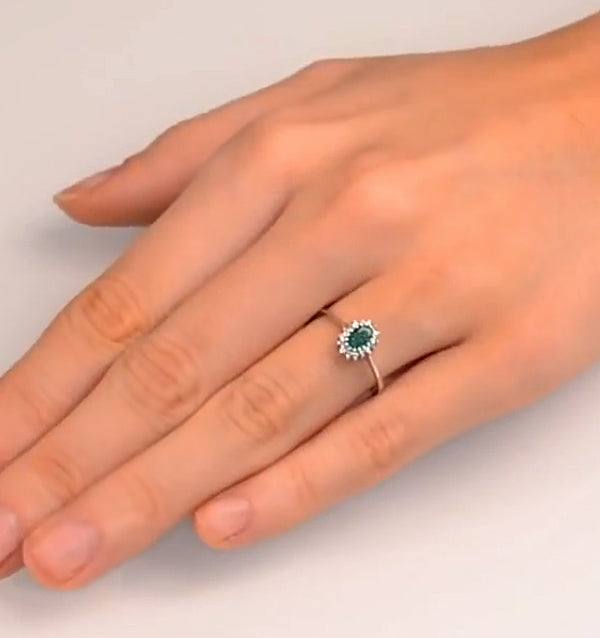 Emerald 5 x 3mm And Diamond 9K White Gold Ring A4450