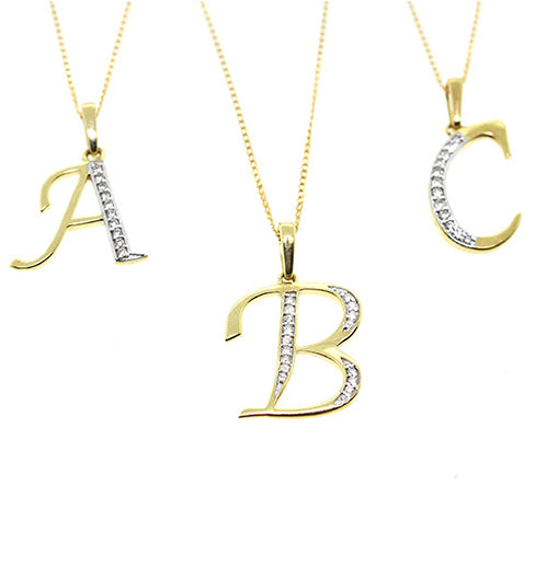9K Gold Diamond Initial 'M' Necklace 0.05ct