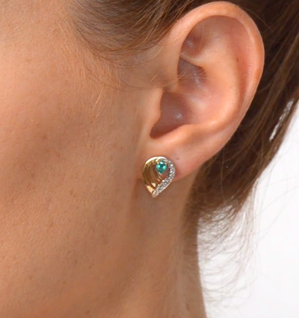 Emerald 4 x 3mm And Diamond 9K Yellow Gold Earrings