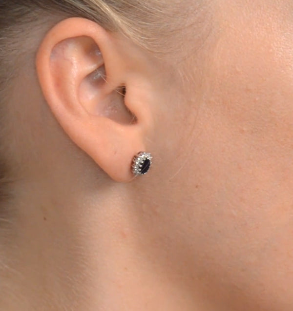 Sapphire 6mm x 4mm And Diamond 9K White Gold Earrings