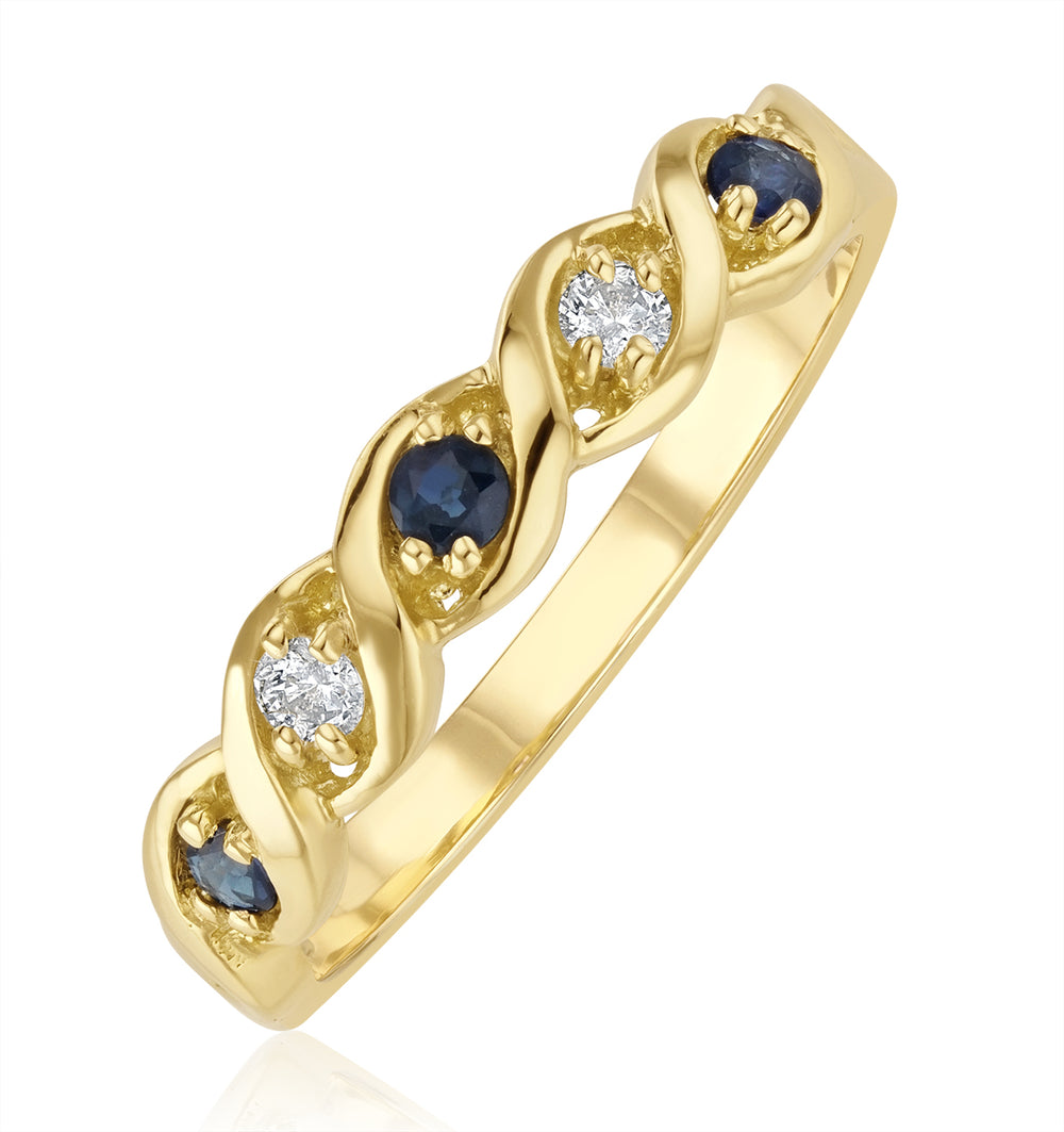 Sapphire 2.25 x 2.25mm And Diamond 9K Gold Ring