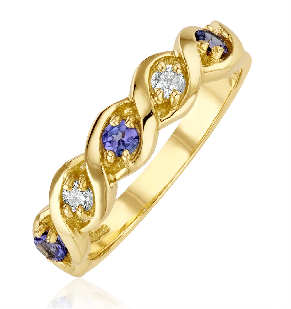 Tanzanite 2.25 x 2.25mm And Diamond 18K Gold Ring SIZE J