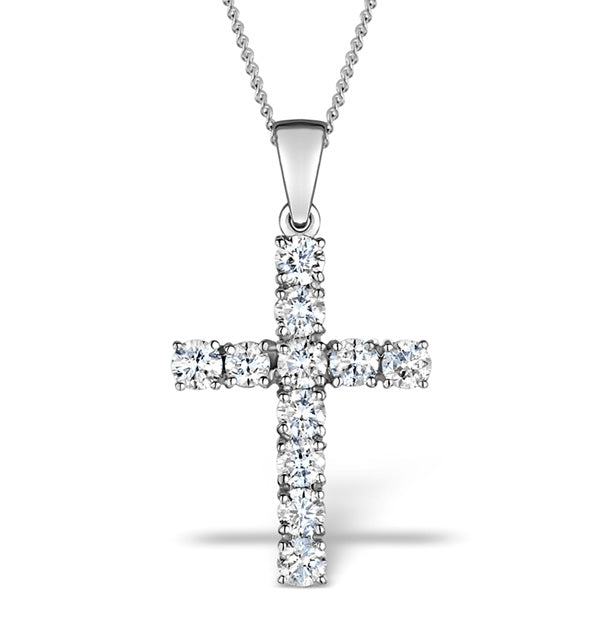 1 Carat Cross Lab Diamond Necklace Pendant in 9K White Gold