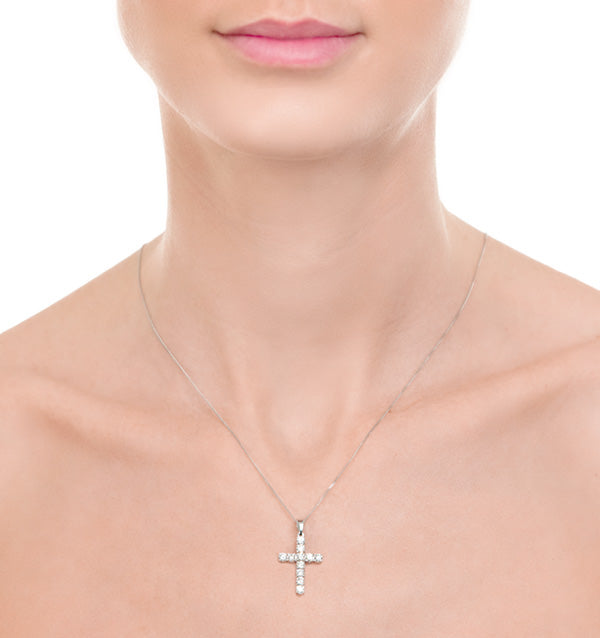 2 Carat Cross Lab Diamond Necklace Pendant in 9K White Gold