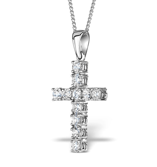 1 Carat Cross Lab Diamond Necklace Pendant in 9K White Gold