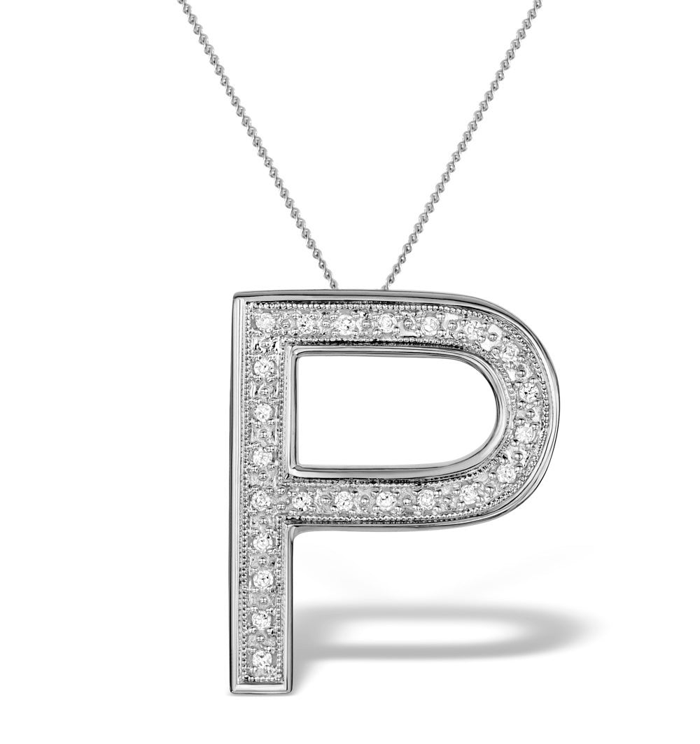 Large Initial "P" 0.17ct Diamond 9K White Gold