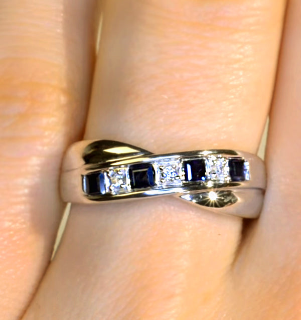 Sapphire 0.45ct And Diamond 9K White Gold Crossover Ring