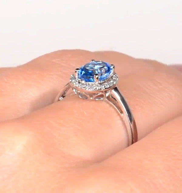 Blue Topaz 1.56CT And Diamond 9K White Gold Ring