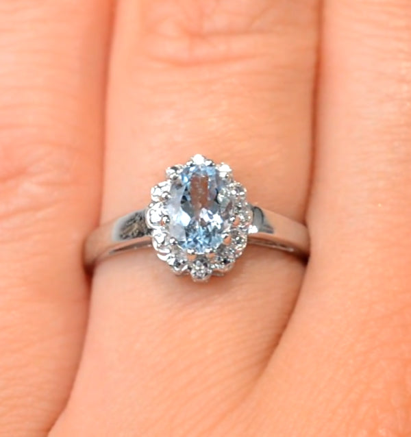 Aquamarine 0.70CT And Diamond 9K White Gold Ring