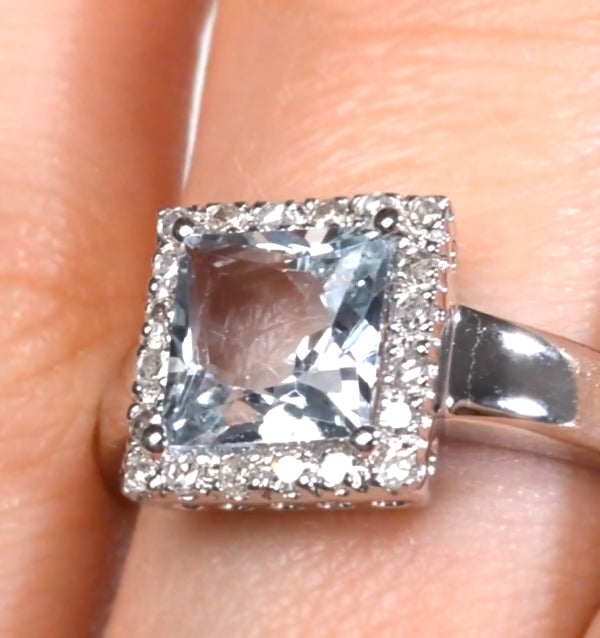 Aquamarine 1.42CT And Diamond 9K White Gold Ring