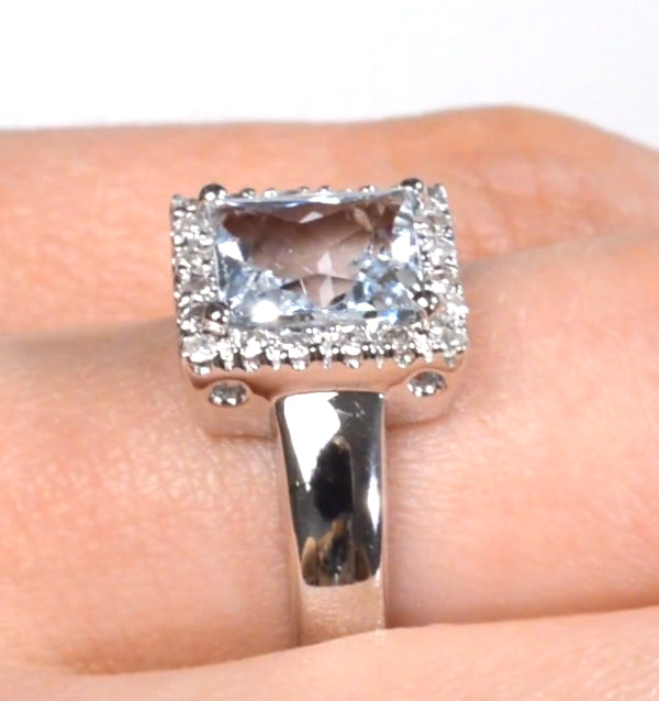Aquamarine 1.42CT And Diamond 9K White Gold Ring