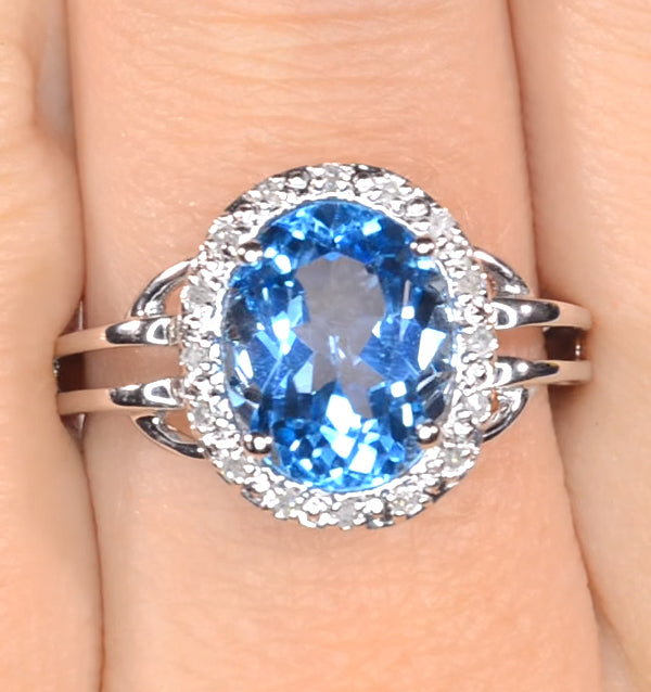 Blue Topaz 3.42ct And Diamond 9K White Gold Ring