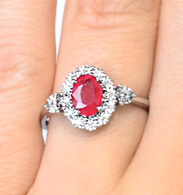 Ruby 7 x 5mm and Diamond 9K White Gold Ring
