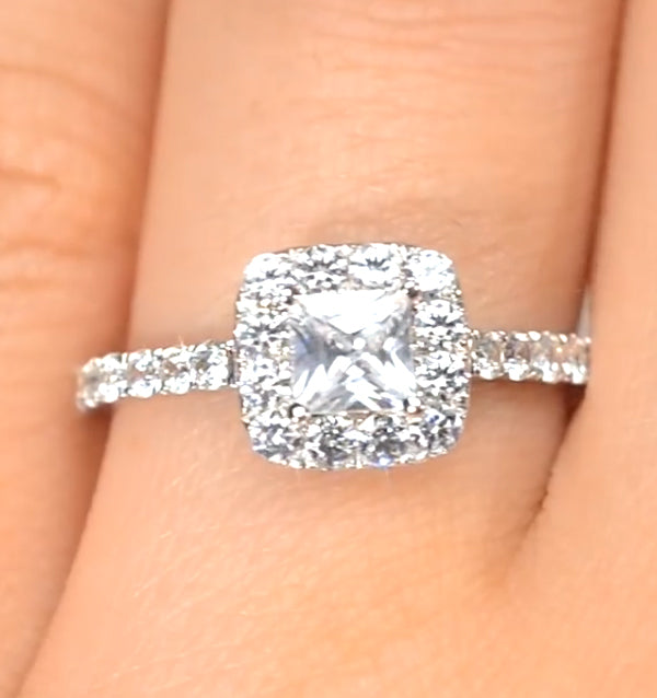 Halo Engagement Ring Aria 1.30ct SI2 Princess Diamond 18K White Gold