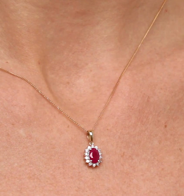 Ruby 7 x 5mm And Diamond 18K Yellow Gold Pendant Necklace