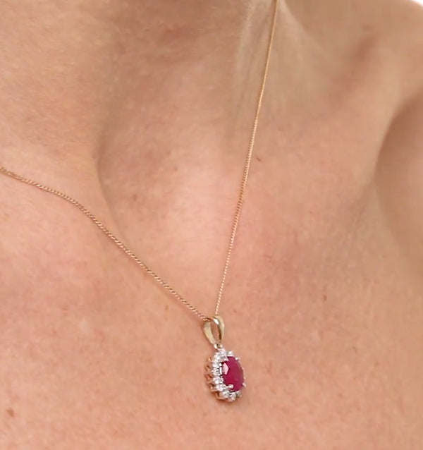 Ruby 7 x 5mm And Diamond 18K Yellow Gold Pendant Necklace