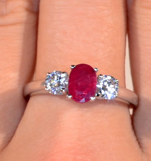18K White Gold 0.50CT H/SI Diamond and 1.15CT Ruby Ring