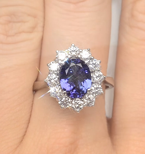 Tanzanite 1.7ct And Diamond 1ct Cluster Ring in 18K White Gold