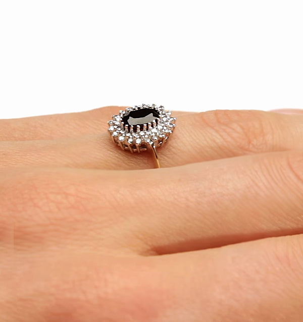 Sapphire 7 x 5mm And Diamond 18K Gold Ring FET35-U